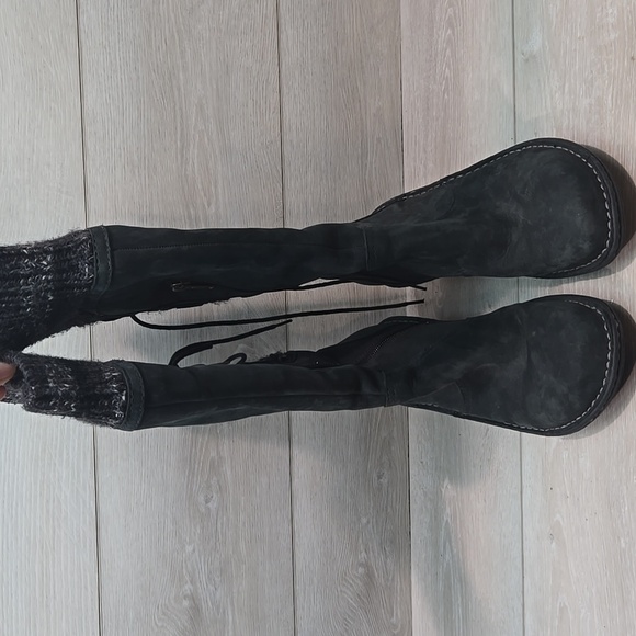 UGG Australia 1936 Tall Leather Winter Boots with Knit Cuff Wedge Shoes Sz 9 - Picture 2 of 9